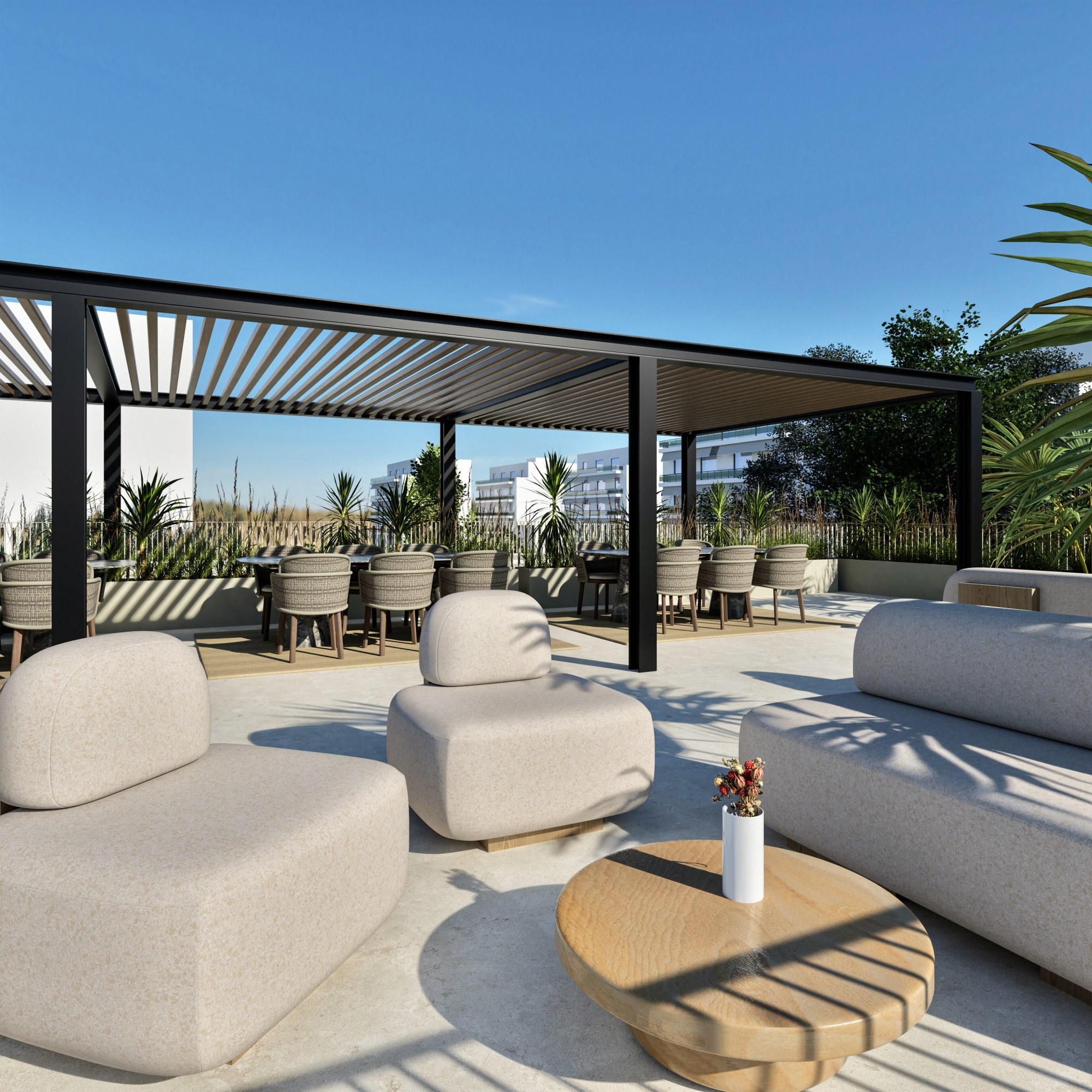 Pergolalı lounge alanı
