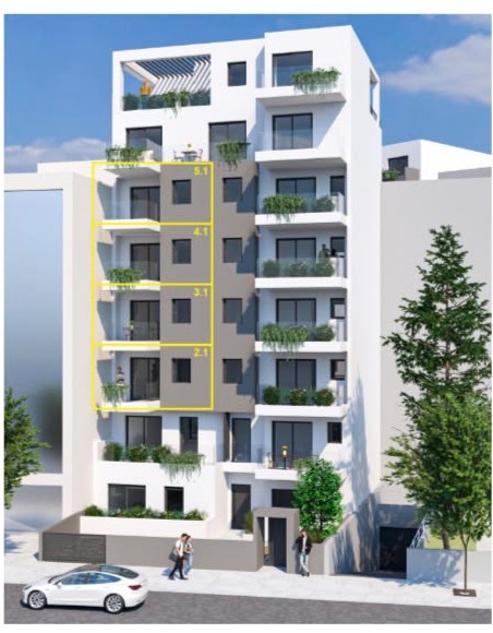 Kallithea Terrace Residences — cephe (tip .1 daireleri işaretli)